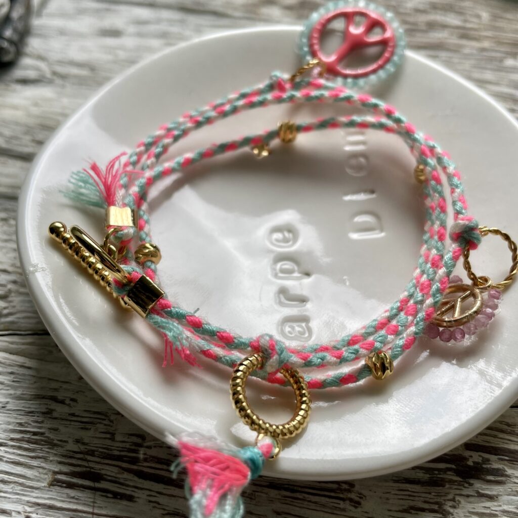 Bracelet / collier "la jalouse"- rose et vert d'eau