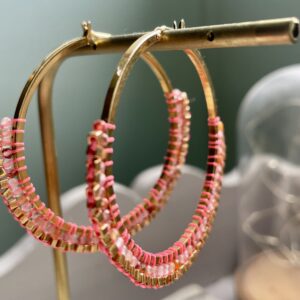 Créoles ” La Diva”- quartz rose et cornaline